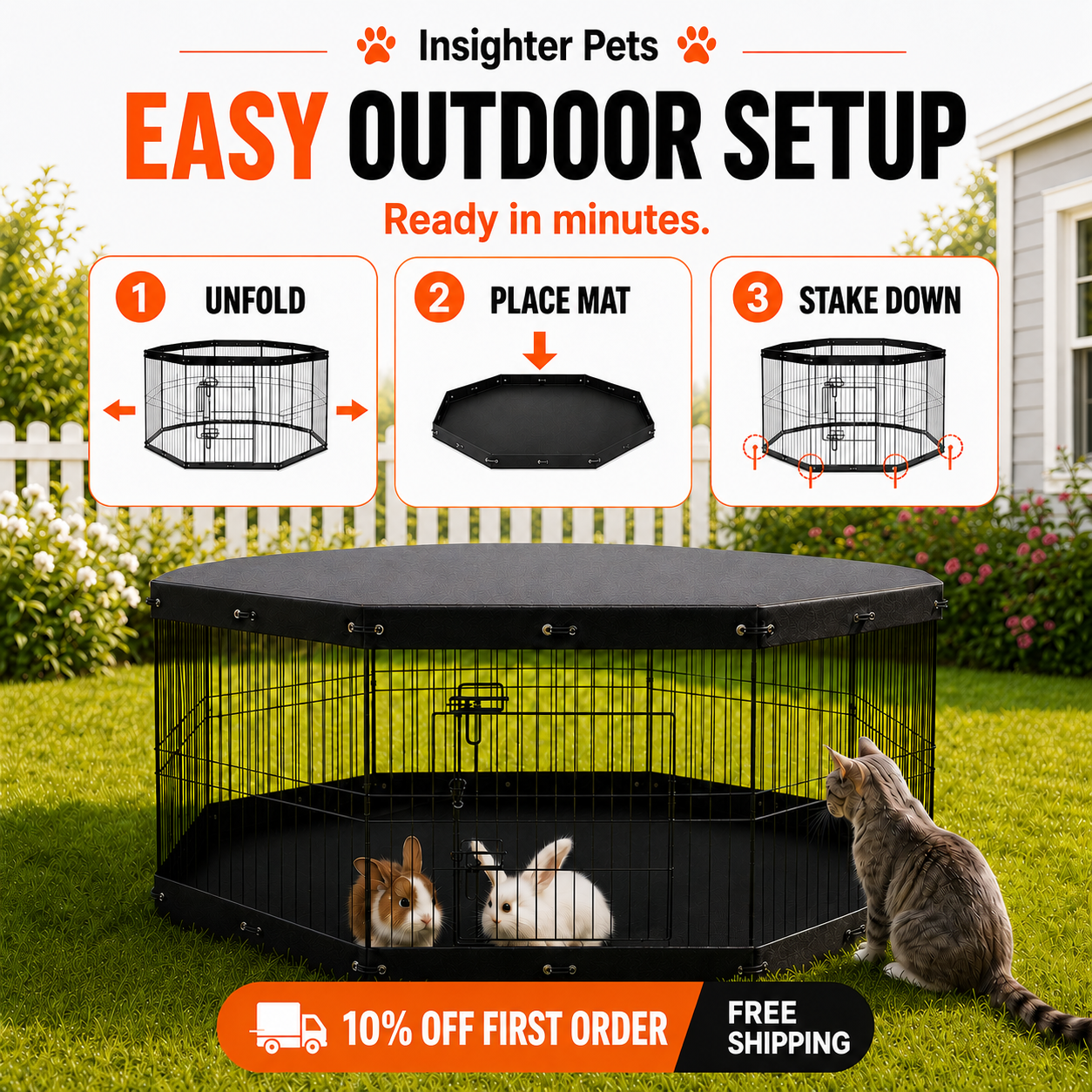 24” Adjustable Metal Pet Playpen with Waterproof Mat & Top Cover