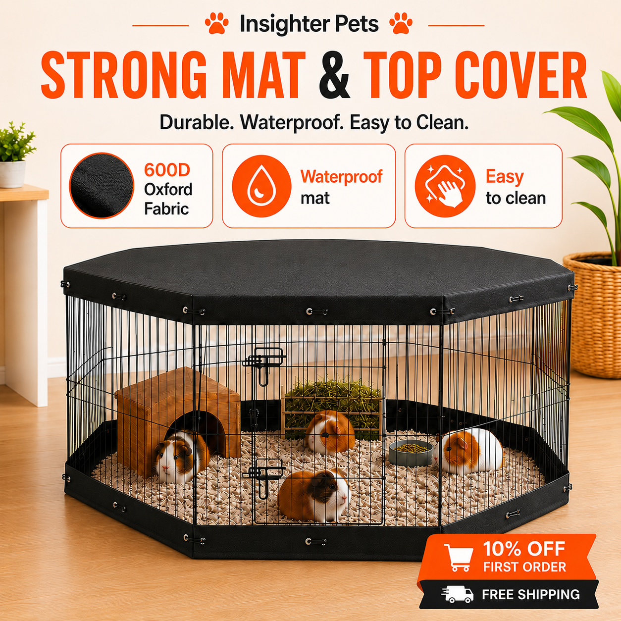 24” Adjustable Metal Pet Playpen with Waterproof Mat & Top Cover