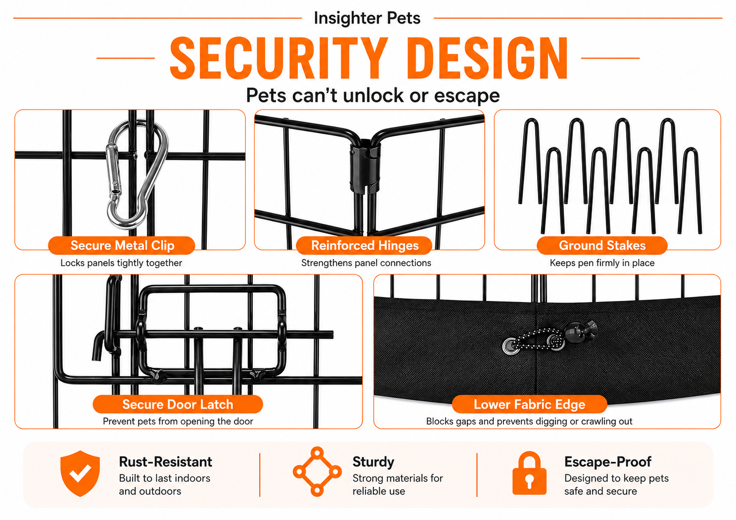 24” Adjustable Metal Pet Playpen with Waterproof Mat & Top Cover