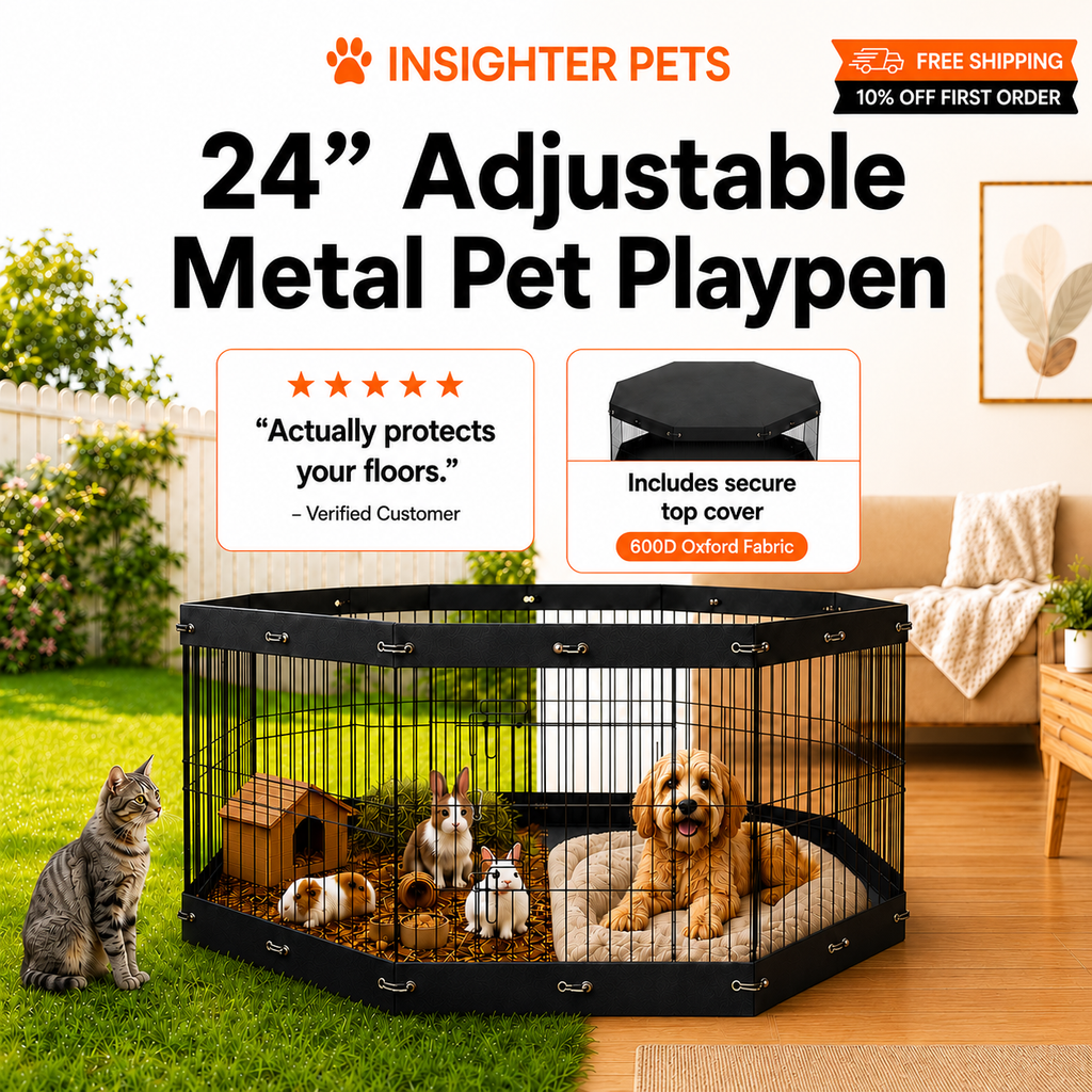 24” Adjustable Metal Pet Playpen with Waterproof Mat & Top Cover