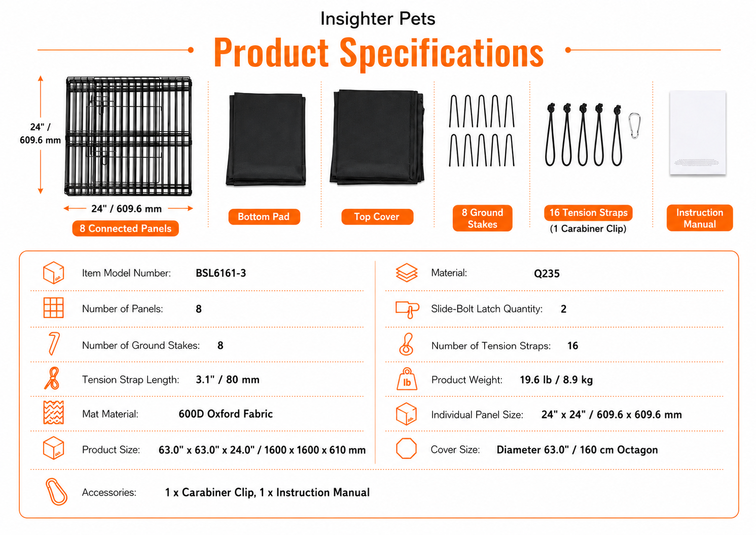 24” Adjustable Metal Pet Playpen with Waterproof Mat & Top Cover