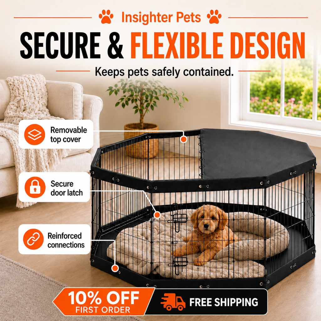 24” Adjustable Metal Pet Playpen with Waterproof Mat & Top Cover