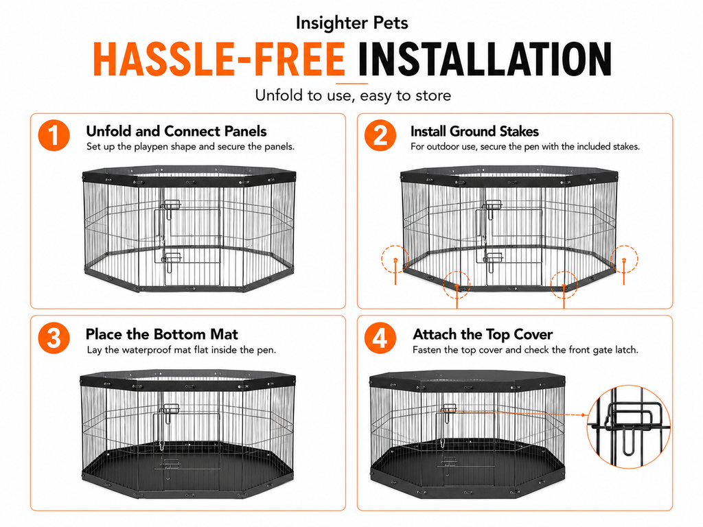 24” Adjustable Metal Pet Playpen with Waterproof Mat & Top Cover