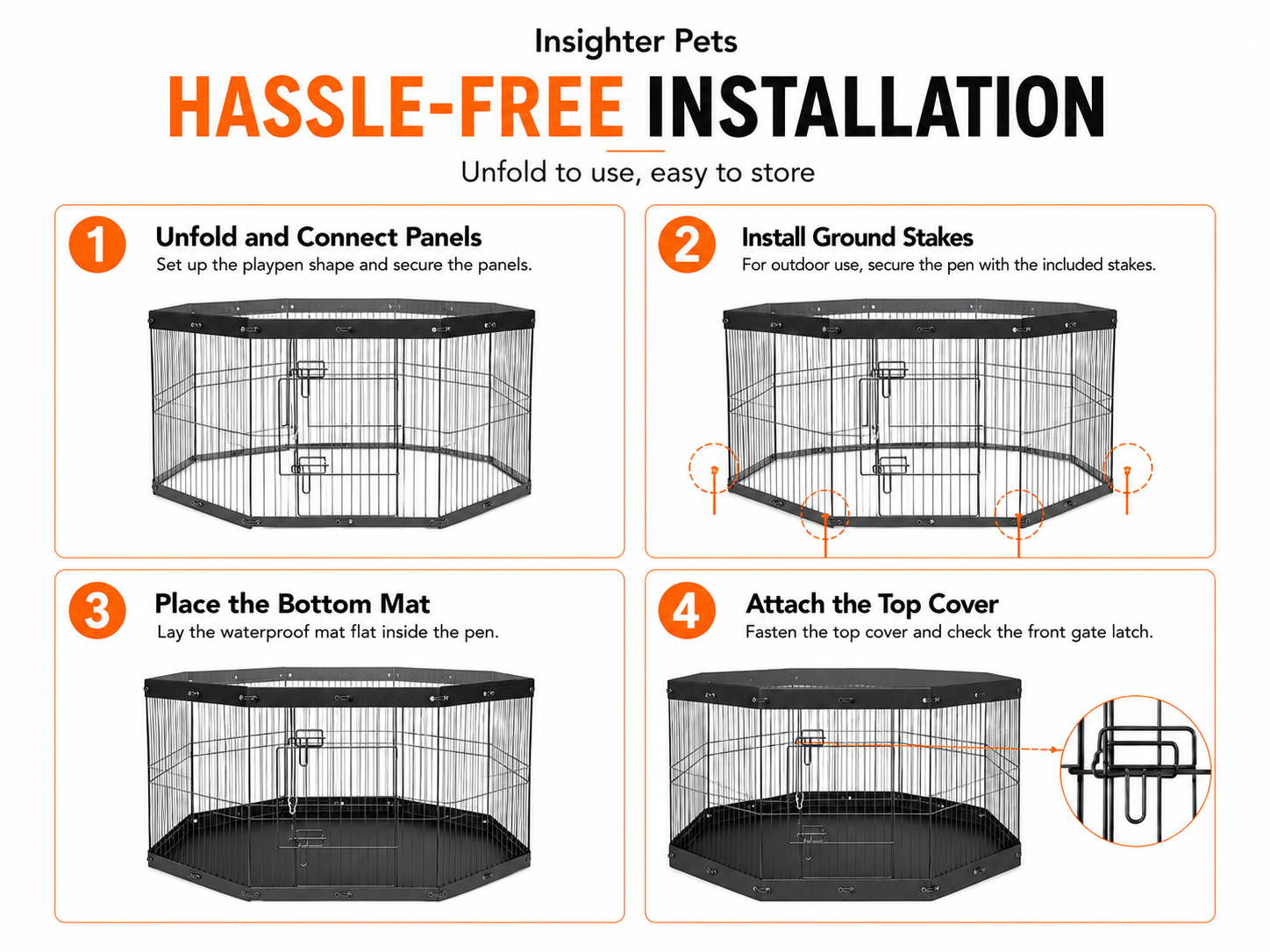 24” Adjustable Metal Pet Playpen with Waterproof Mat & Top Cover